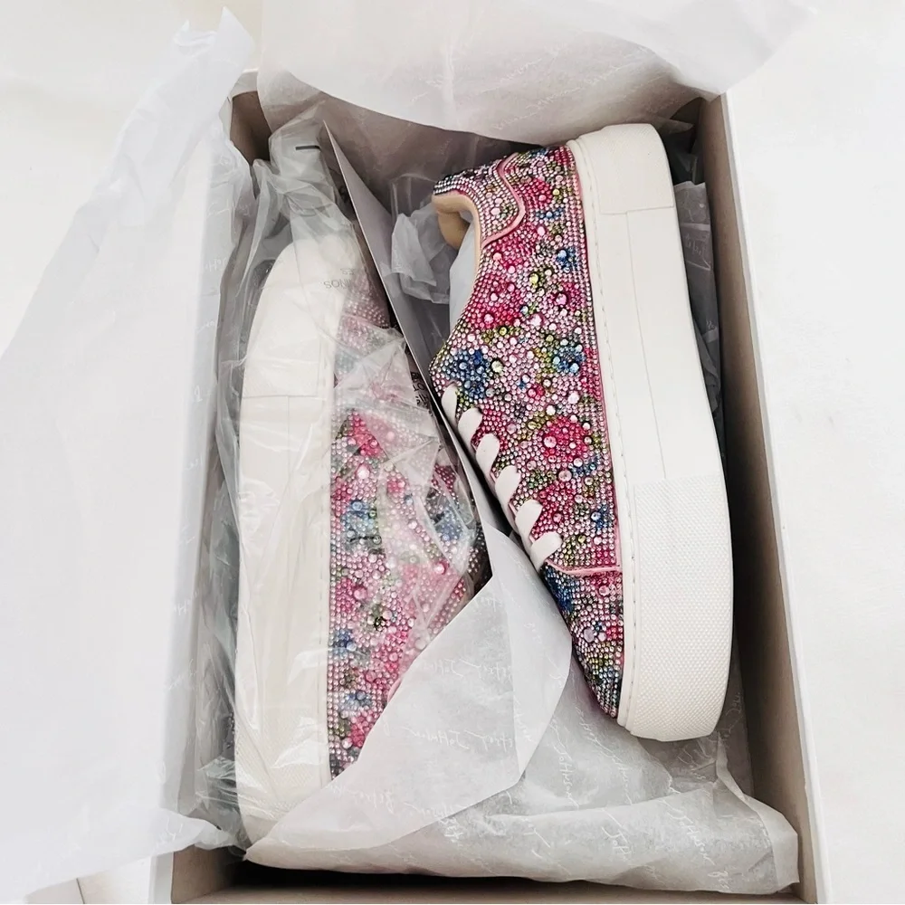 Betsey Johnson Sidny rhinestone floral Pink and Silver Sneakers 6.5 - Picture 3 of 10